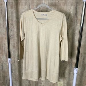 Lori Goldstein LOGO Tan Tunic Top Cotton Lagenlook Pockets Minimalist Sz Medium